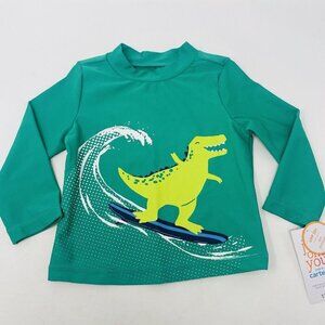 Carters Baby Boys Size 12 Months Long Sleeve Dinosaur Rash Guard in Green 1106
